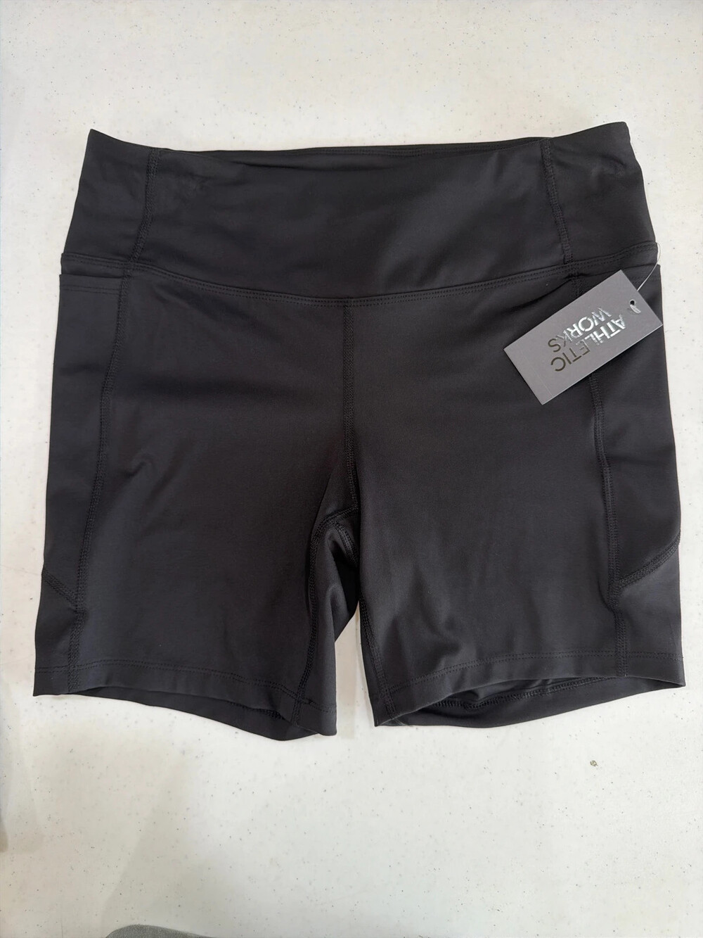Athletic Work women's high-rise polyester/spandex bike shorts with pockets Black